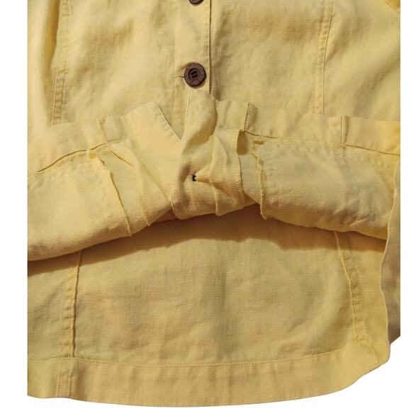 CHICO'S 1 Yellow 100% Linen Jacket M Pockets Light Office Career Travel Vacation - Picture 6 of 10